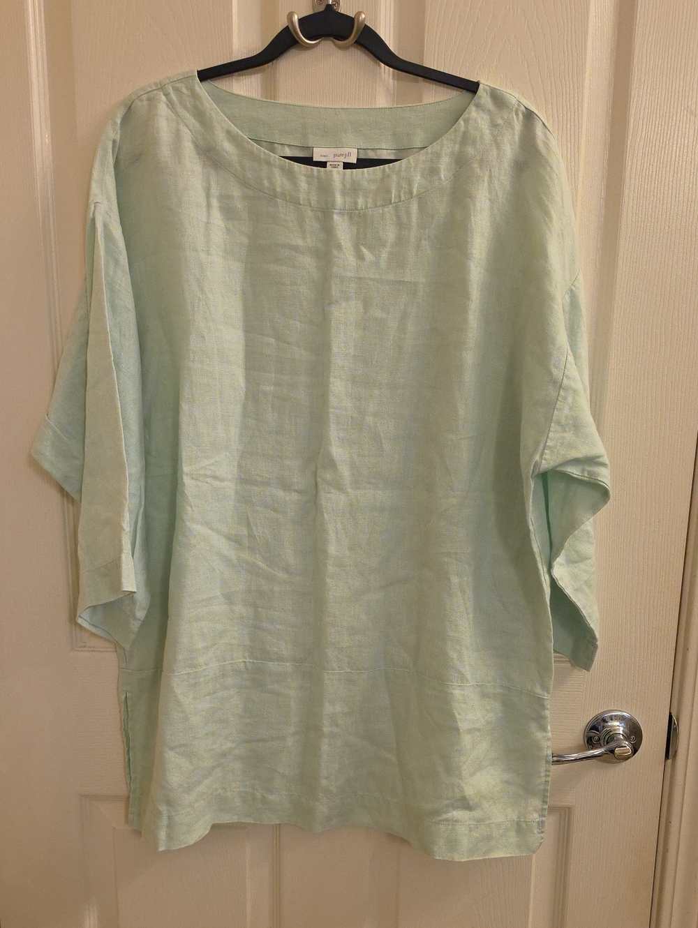 Pure Jill 100% Linen Oversized Tunic Top Green S